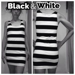 Zenana Outfitters Black White Stripe Bodycon Dress